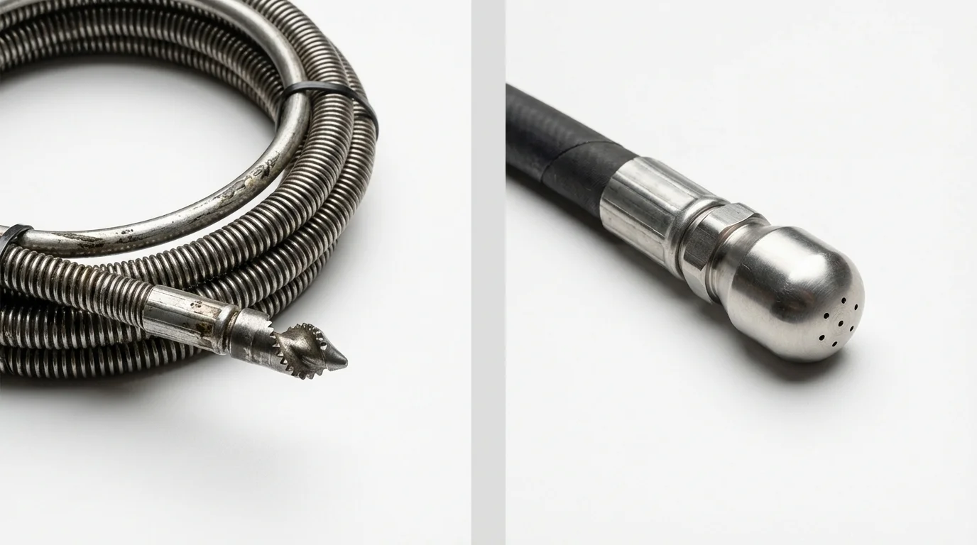 Drain snake cable and hydro jetting nozzle used for drain cleaning in Owasso, OK