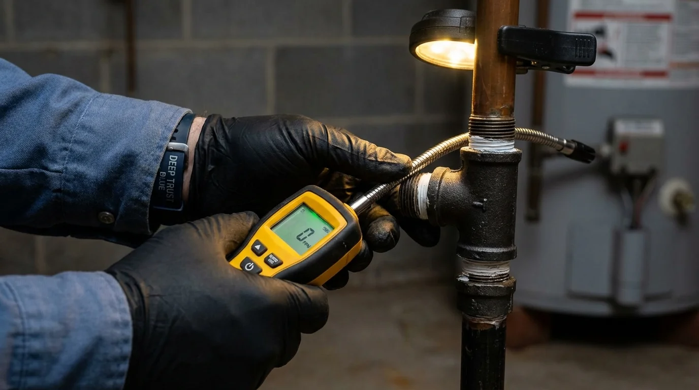 Gas leak detection with electronic sniffer by Johns Plumbing LLC in Owasso
